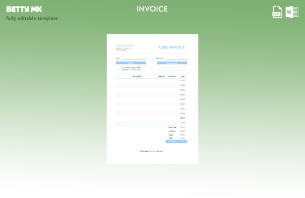Шаблон за фактура за бесплатна торта во модерен стил